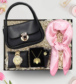 Melek Kanatlı Kolye & Kadın Çanta & Kadın Kol Saati & Pembe Fular Hediye Seti