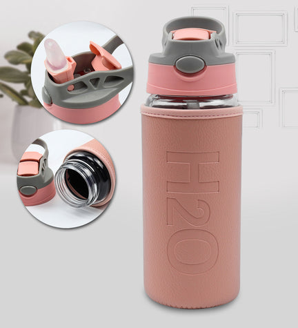 500ML Pipetli Deri Kılıflı Cam Matara