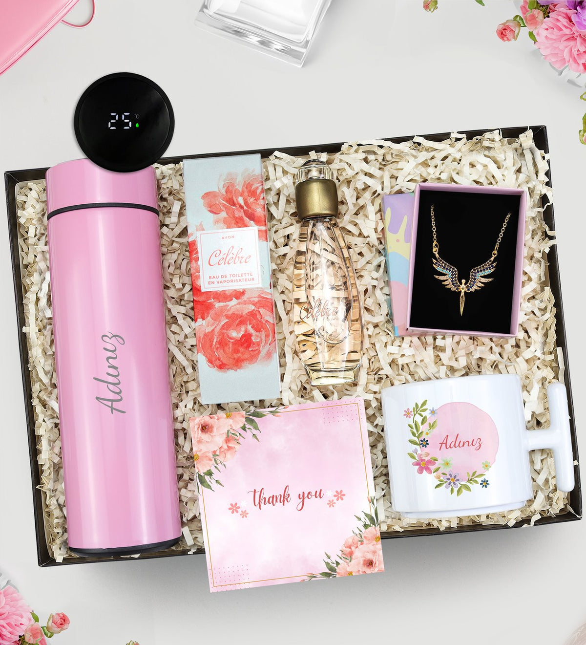 Termos & T Kupa & Melek Kolye & Kadın Parfümü Hediye Seti