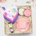 Kişiye Özel Pembe Metal Kutulu Mum & Pembe Fincan & Beyaz Çiçekli Fular & Eyüp Sabri Tuncer El Kremi Hediye Seti