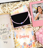 Kişiye Özel Pipetli Buzlu Cam Bardak & Pembe İnstagram Çerçeve & Pembe Bubble Mum & Renkli Balık Figürlü Kolye Doğum Günü Hediye Seti