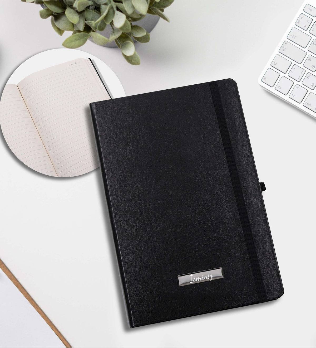 Kişiye Özel Siyah Defter & Siyah Touchpen & Siyah Kupa & Deri Kılıflı 500 Ml Cam Matara & İnstagram Çerçeve Hediye Seti