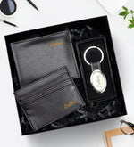 Kişiye Özel Siyah Erkek Suni Deri Cüzdan & Gümüş Renk Anahtarlık & Siyah Kartlık Hediye Seti