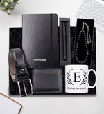 Kişiye Özel Suni Deri Cüzdan & Siyah Mat Kalem & Siyah Kemer & Siyah Defter & Siyah Tesbih & Harf Kupa Hediye Seti