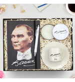 Kişiye Özel Tasarım Defter & Beyaz Metal Kutulu Mum & Fincan Hediye Seti