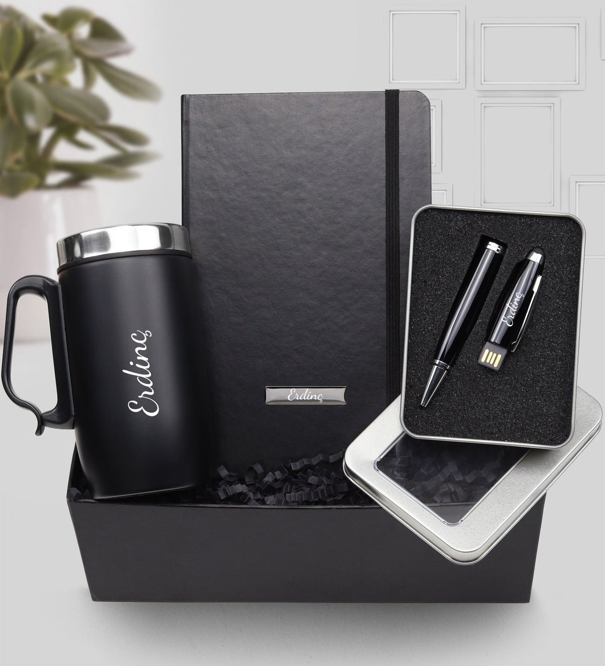 Kişiye Özel Defter & Usb Touchpen Kalem & İsme Özel Kulplu Çelik Termos Bardak Hediye Seti