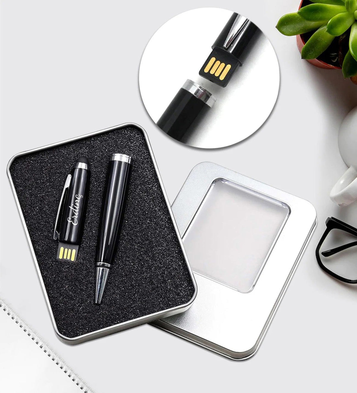 Kişiye Özel Defter & Usb Touchpen Kalem & İsme Özel Kulplu Çelik Termos Bardak Hediye Seti