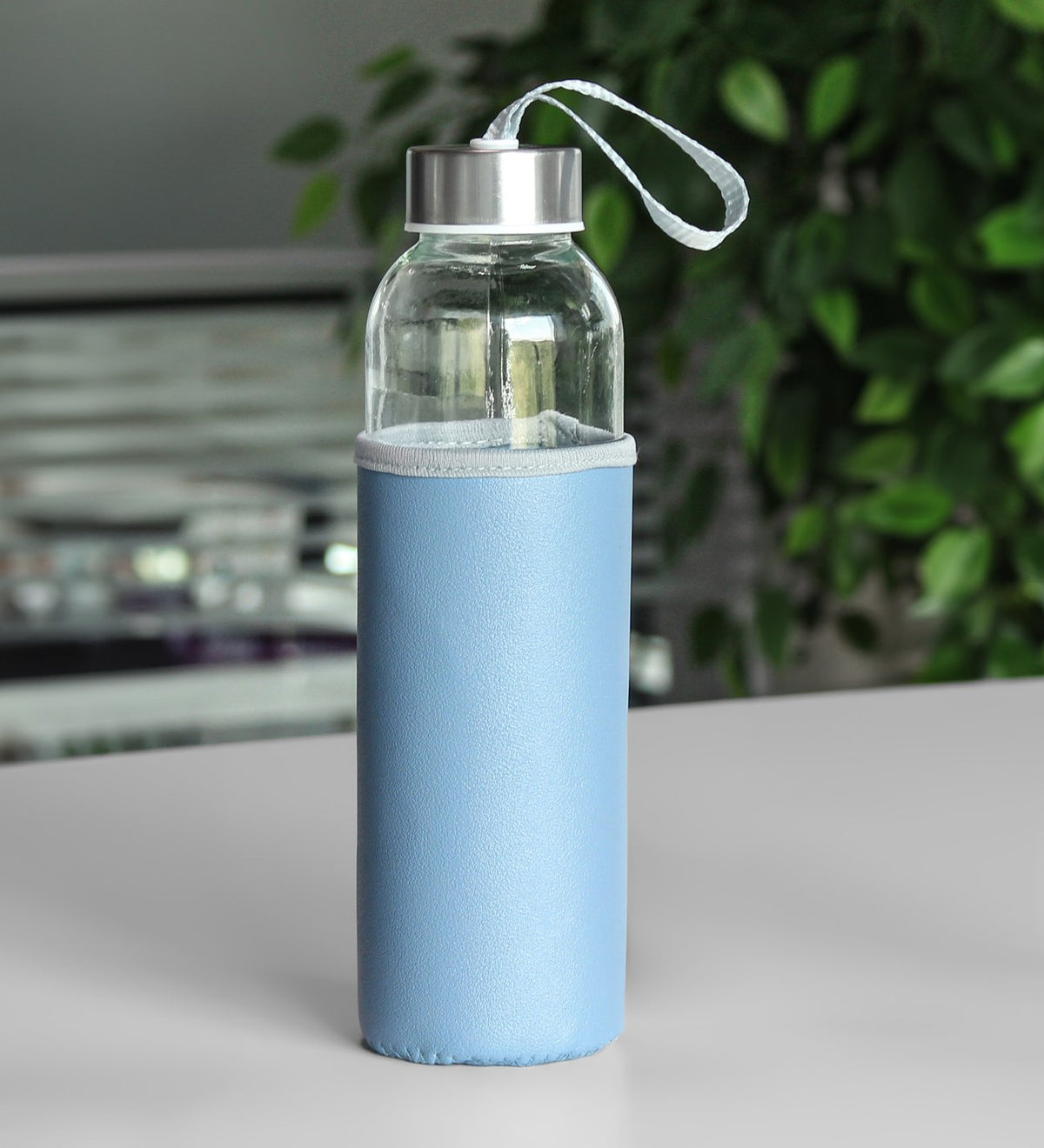 Kişiye Özel Tasarım T Kupa & Mavi 500 Ml Çelik Termos & Özel Deri Kılıflı 500 ML Mavi Su Matarası Hediye Seti