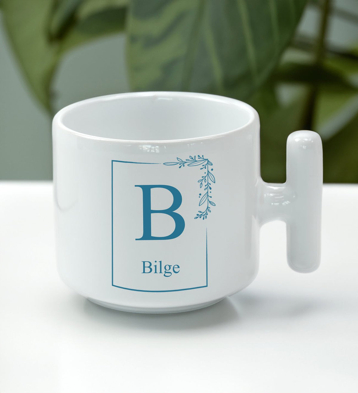 Kişiye Özel Tasarım T Kupa & Mavi 500 Ml Çelik Termos & Özel Deri Kılıflı 500 ML Mavi Su Matarası Hediye Seti