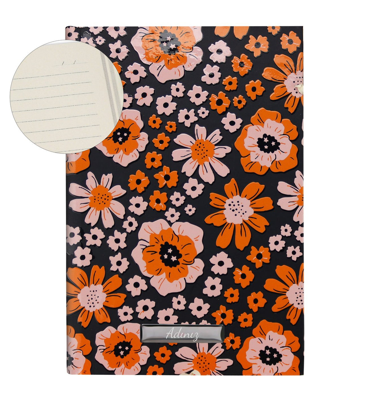 Kişiye Özel Turuncu Tasarım Defter & Gümüş Renk Detaylı Turuncu Tükenmez Kalem & T Kupa & Bambu Kapaklı Kavanozda Bitki Çayı & Çay Demleme Aparatı & Kraft Kutulu Mum Hediye Seti