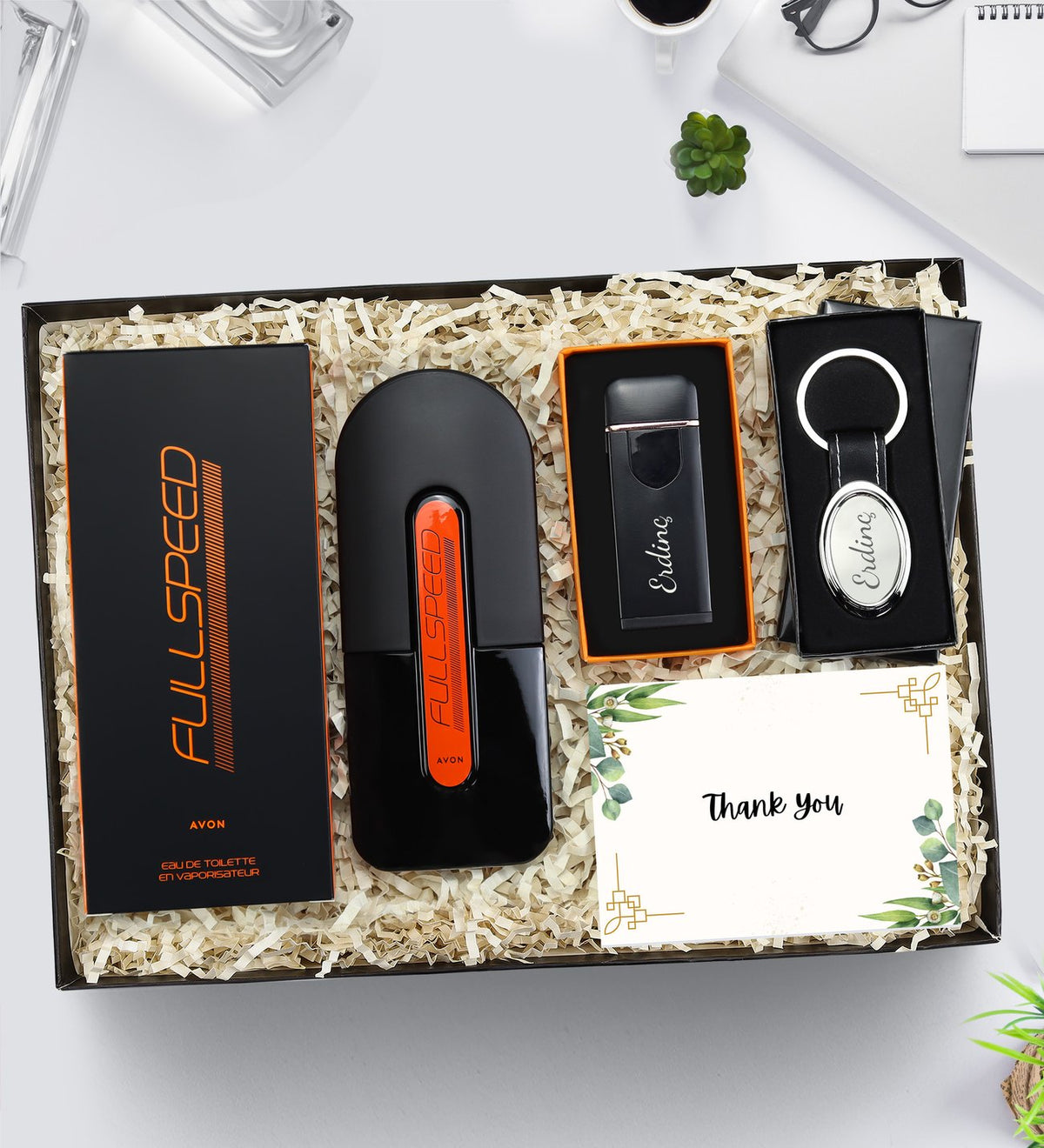 Alevsiz Elektronik Çakmak & Erkek Parfüm & Anahtarlık Erkeğe Hediye Seti