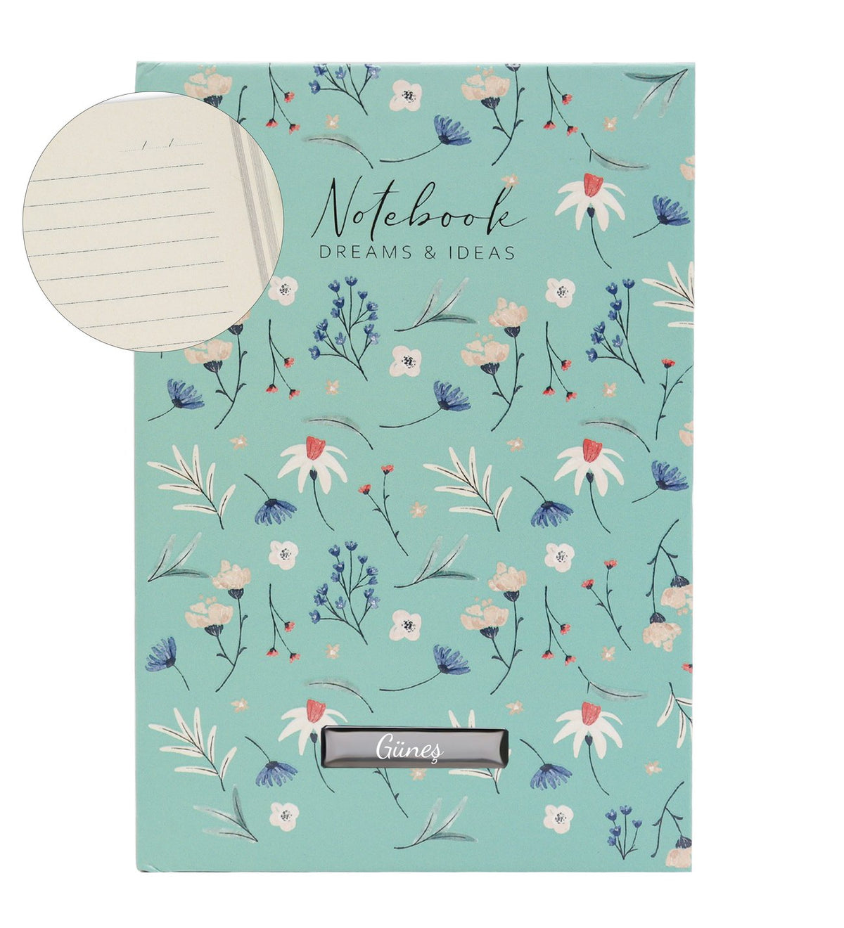 Kişiye Özel Yeşil Tasarım Defter & Derece Göstergeli Çift Cidarlı 300ml Cam Matara & Gümüş Renk Detaylı Beyaz Tükenmez Kalem & T Kupa Hediye Seti