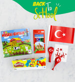Neşeli Çiftli Oyunu & Faber Castell Kuru Boya & Play-Doh Oyun Hamuru & Bayrak & 2'li Balon Hediye Seti