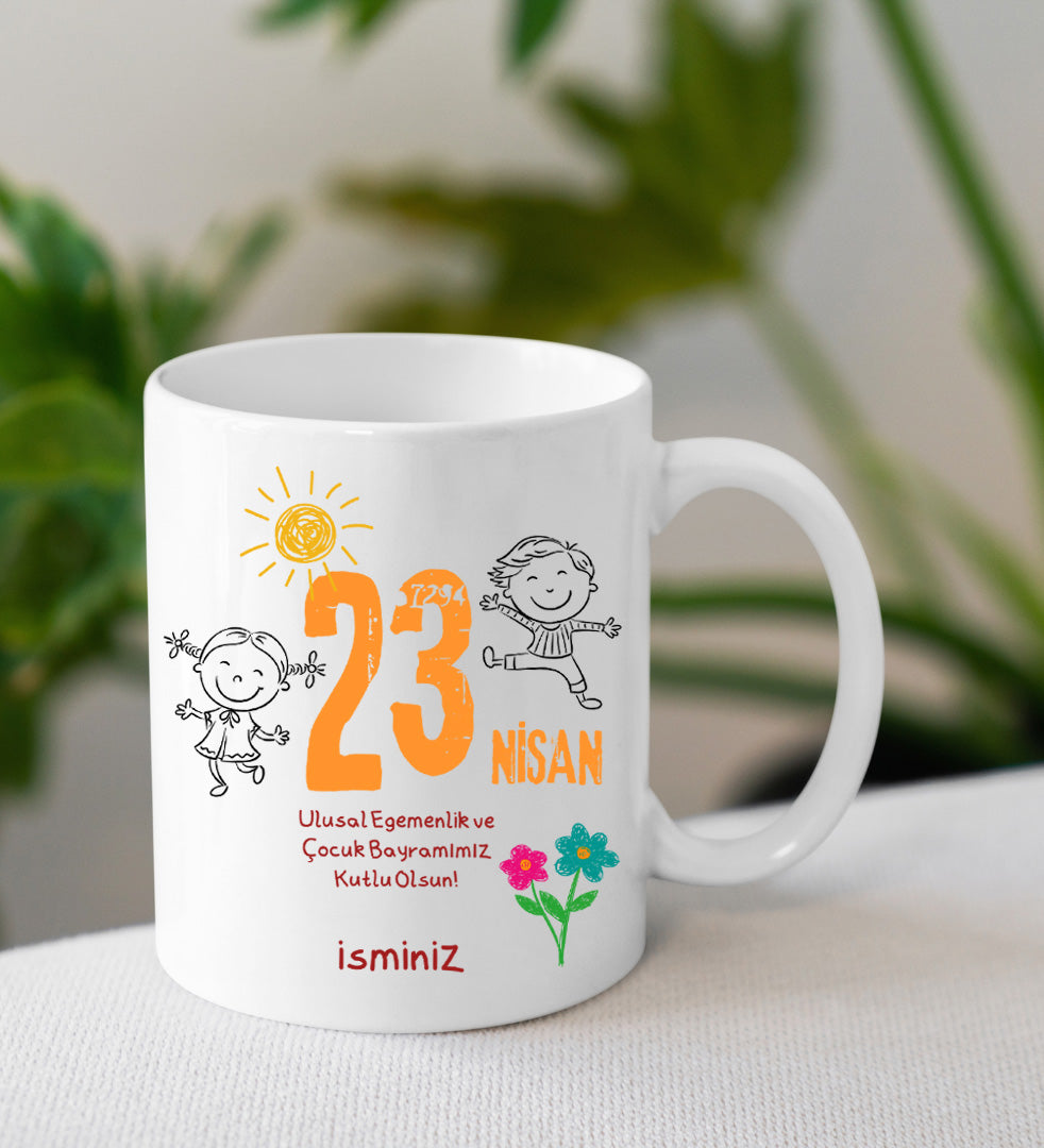 Kişiye Özel Kupa & Türk Bayrağı & Balon & Kupa & Lavi Çikolata 23 Nisan Hediye Seti