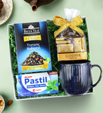 Çizgili Kupa & Godiva Çikolata & Beta Tea Bitki Çayı & Ülker Pastil Hediye Seti