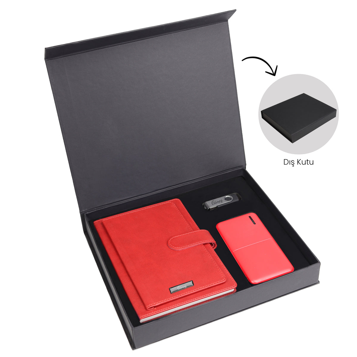 Premium Kutuda Defter & 32Gb Usb Bellek & 10000 mAh Powerbank 32110