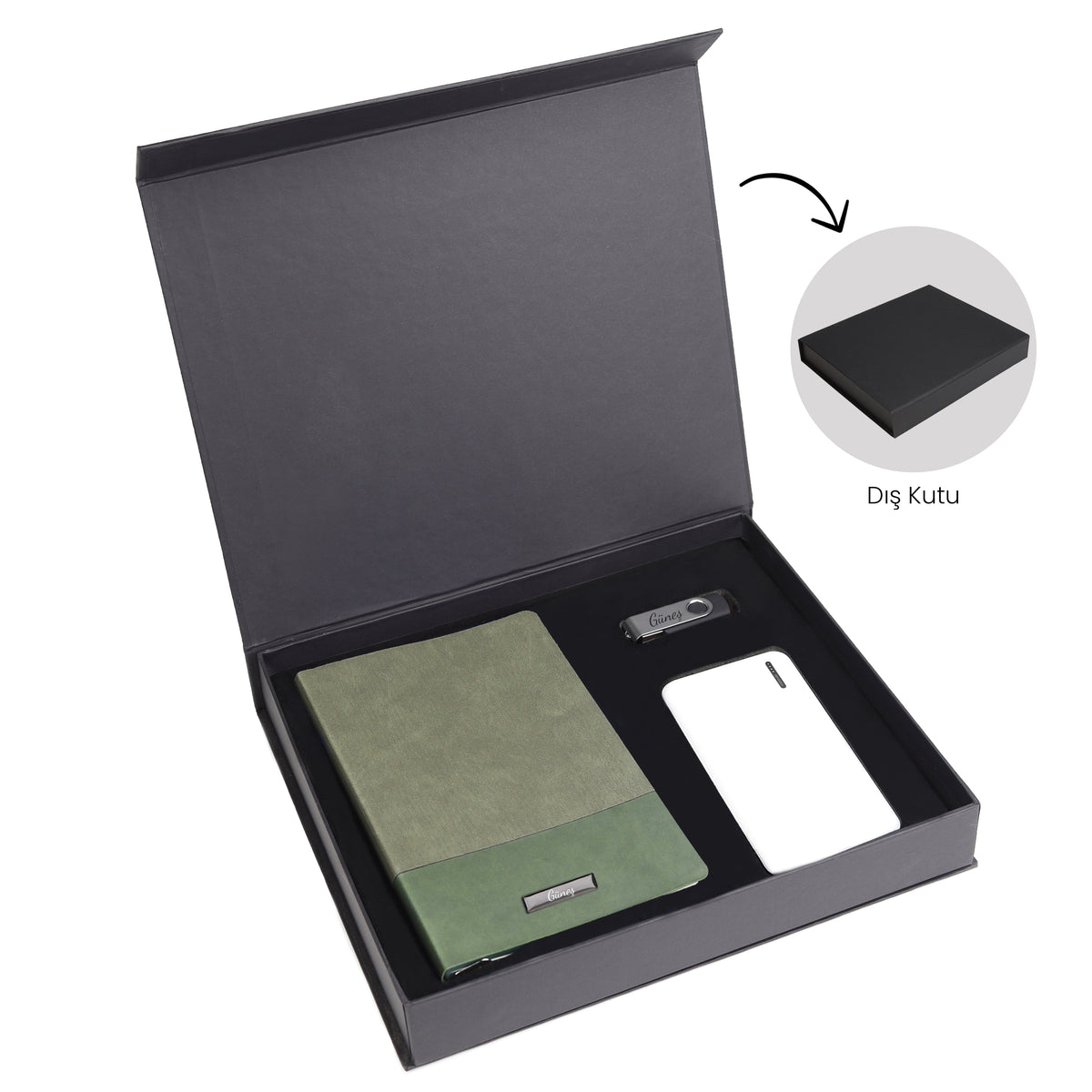 Premium Kutuda Defter & 32Gb Usb Bellek & 10000 mAh Powerbank 32110