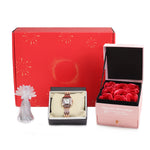 Gül Kutusu & Işıklı Melek Biblo & Rose Kadın Saati Hediye Seti