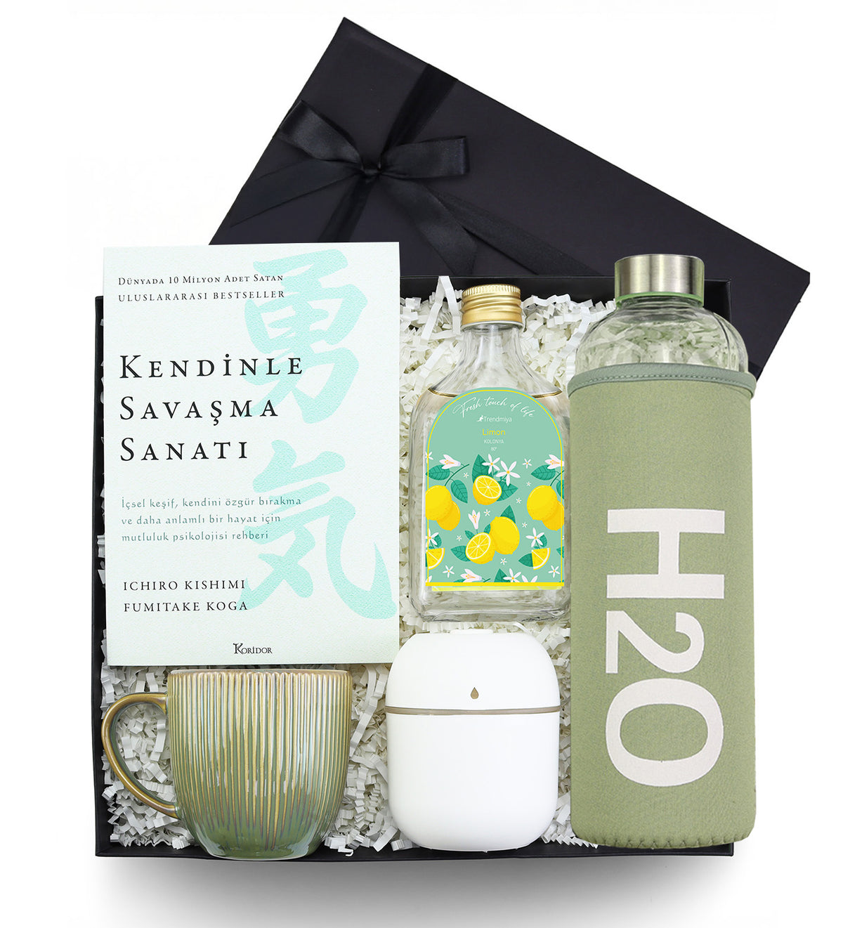 Kitap & 200ml Kolonya & Hava Nemlendiricisi & Matara & Kupa Premium Hediye Seti
