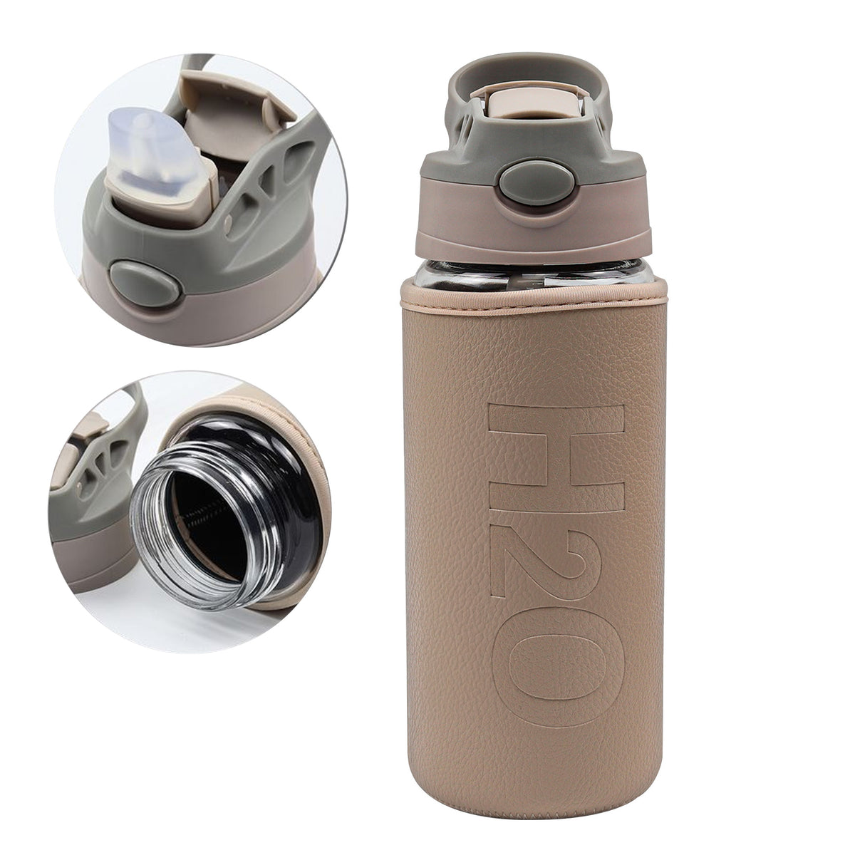 500ML Pipetli Deri Kılıflı Cam Matara