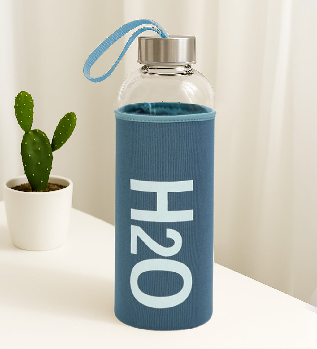 Mavi Bez Kılıflı 1000 ml Cam Matara