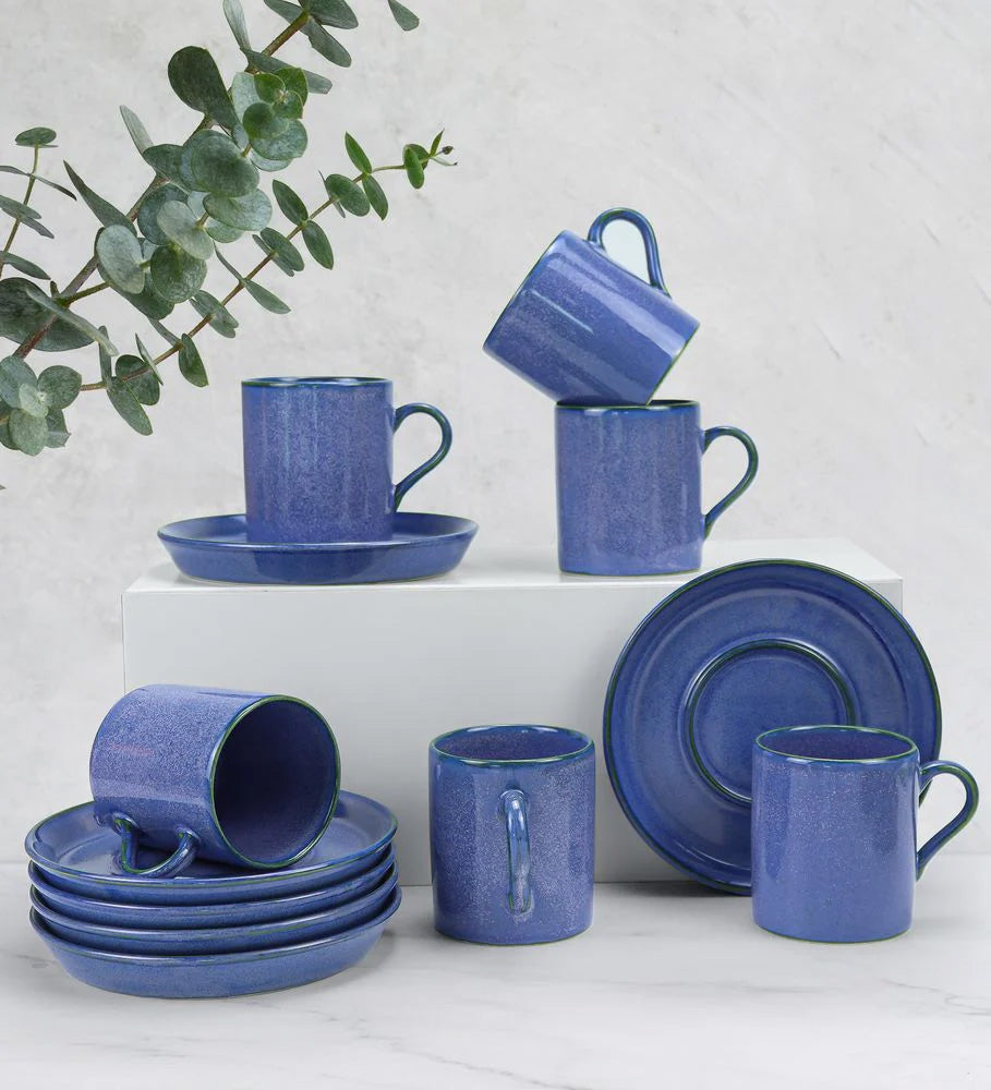 6'lı Mavi Porselen Türk Kahvesi Fincan Takımı