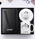 Kişiye Özel Harf Tasarımlı Kupa & Harf Tasarımlı Fincan & Siyah Defter & Siyah Mat Renk Roller Kalem Hediye Seti