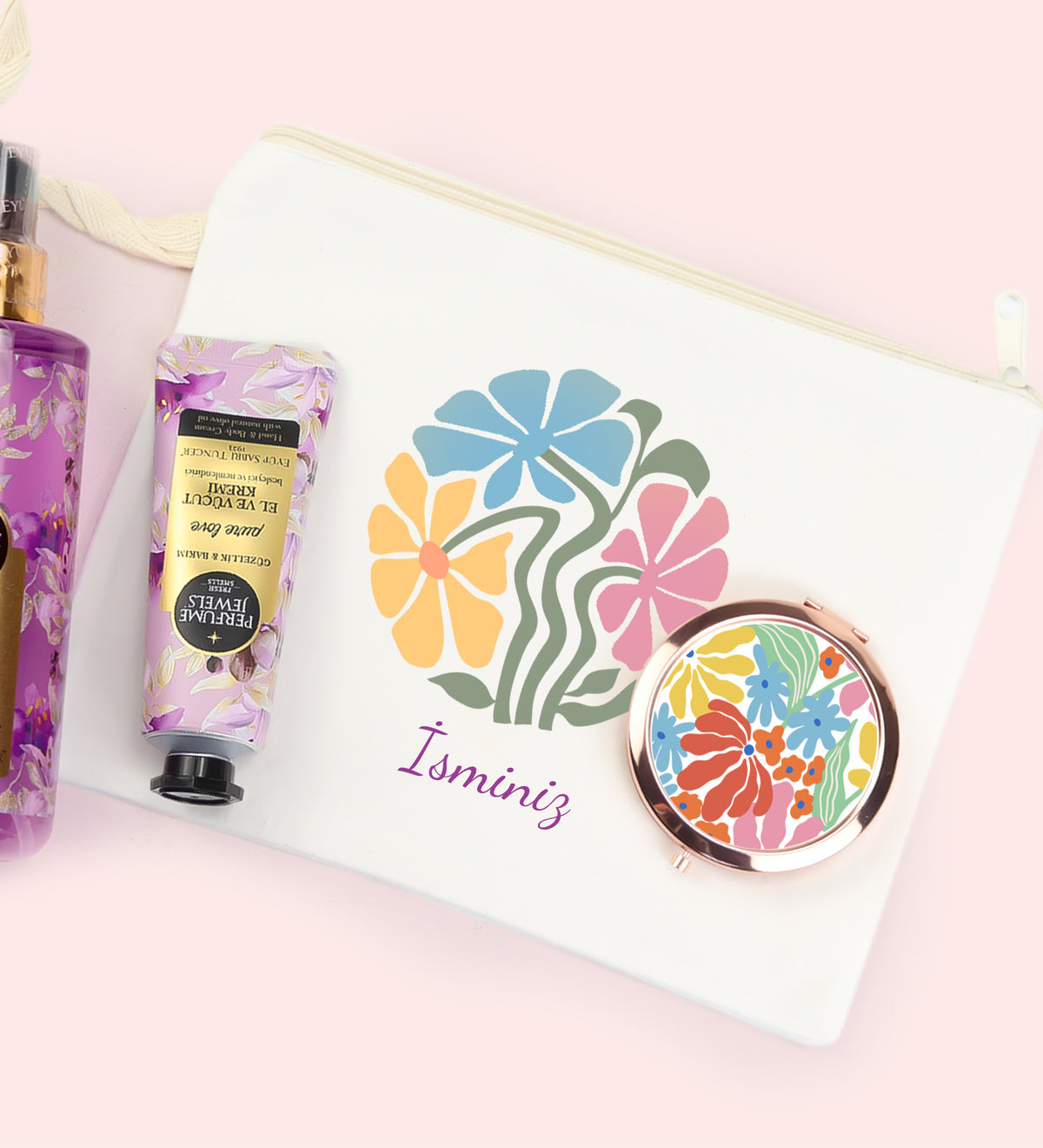 Kişiye Özel Bez Çanta & Eyüp Sabri Tuncer El ve Vücut Kremi & Eyüp Sabri Tuncer Vücut Spreyi & Ham Bez El Çantası Hediye Seti