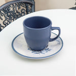 Mavi Türk Kahvesi Fincanı & Selamlıque Türk Kahvesi & Canlı Sukulent Çiçek & Godiva Çikolata