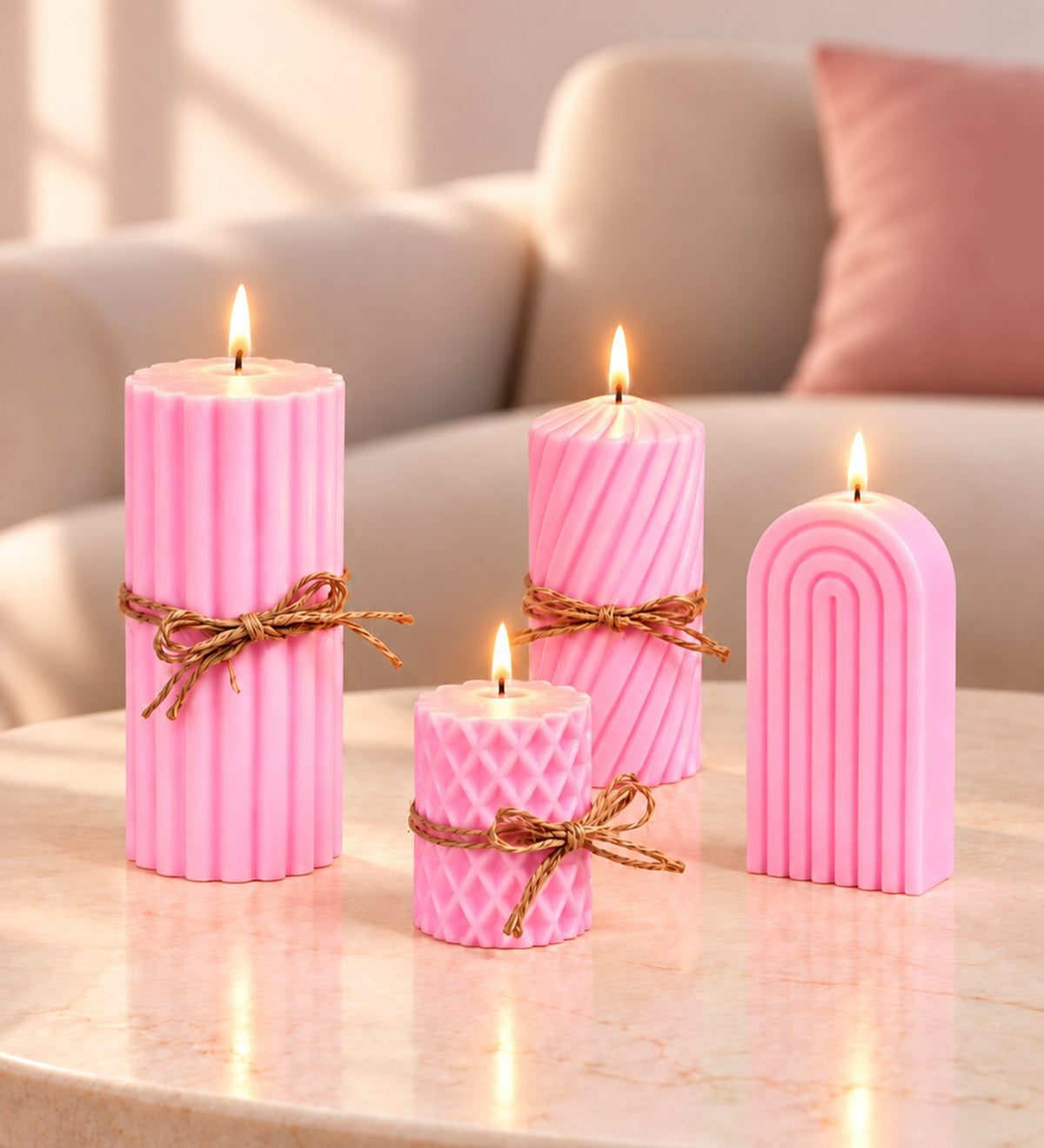 Ng Gifts Dekoratif 4'lü Pembe Mum Seti