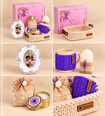 Ng Gifts Kişiye Özel Fotoğraflı Çerçeveli El Emeği Örgü Sepette Mor Hediye Seti