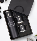 Öğretmenler Gününe Özel Kutusunda 3 Bardaklı 580 ML Çelik Termos & Gümüş Renk Detaylı Siyah Tükenmez Kalem & Defter & Siyah Metal Kutulu Mum Hediye Seti