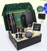 Öğretmenler Gününe Özel Kutusunda 3 Bardaklı 580 ML Çelik Termos & Gümüş Renk Detaylı Siyah Tükenmez Kalem & Defter & Siyah Metal Kutulu Mum Hediye Seti