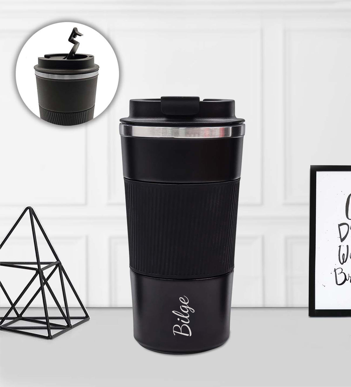 Silikon Halkalı 500 ml Termos & Anı-Seyehat Defteri & Gold Siyah Roller Kalem & Kupa & SelamlıqueHediye Seti