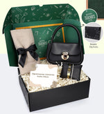 Öğretmenler Gününe Özel Kutusunda Siyah Kadın Çanta & Bej Rengi Şal & Geometrik Gold Renk Çelik Kelepçe Bileklik & Gold Su Yolu Bileklik Hediye Seti