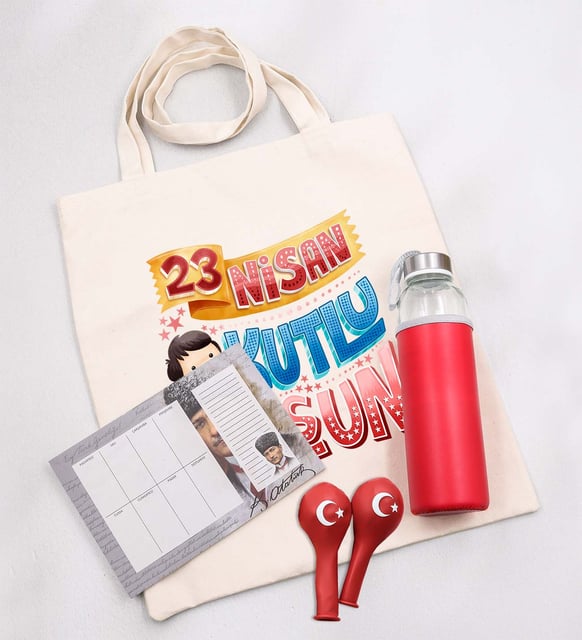 Haftalık Planner & Balon & Bez Çanta & Matara 23 Nisan Hediye Seti