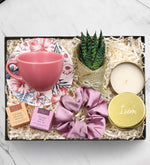 Pembe Çay Fincanı & Saten Toka & Sukulent & 2'li Tea Shop Çay Hediye Seti