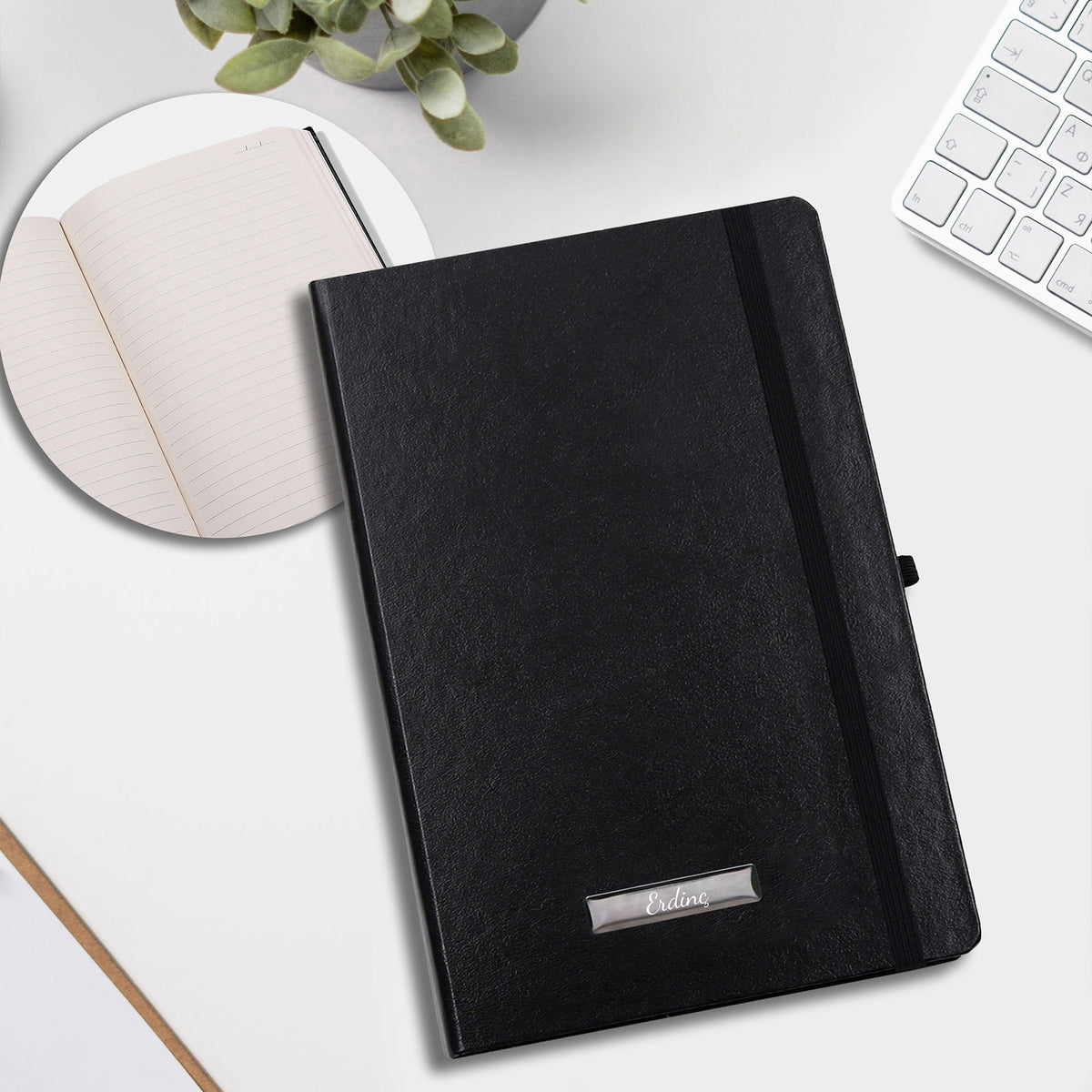 Kişiye Özel 500 ML Siyah Renk Dereceli Termos & Siyah Defter & Siyah French Press & Siyah Mat Kupa & Alerya Premium Filtre Kahve & Vanilya Kokulu Trendmiya Bardak Mum Hediye Seti