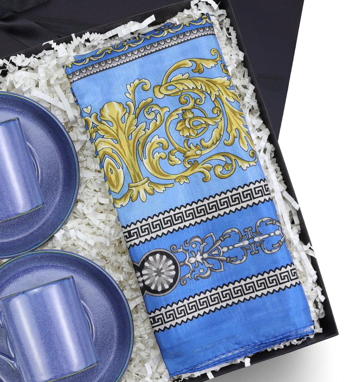 Versace Model Şal & 2'li Porselen Fincan Hediye Seti