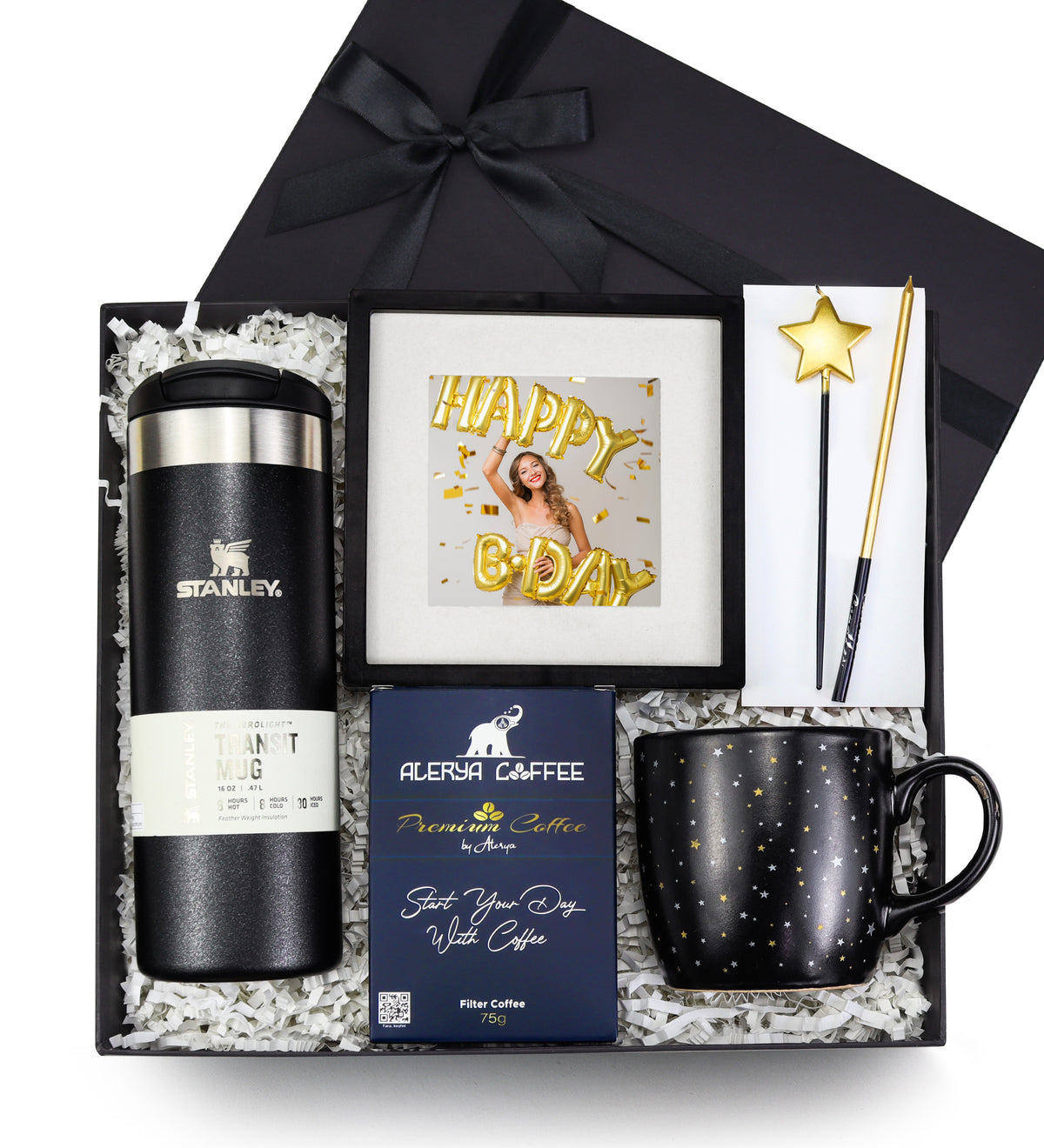 Stanley Termos & Paspartu Çerçeve & Yıldızlı Kupa & 2'li Yıldız Mum & Alerya Filtre Kahve Hediye Seti