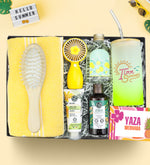 Kişiye Özel Pipetli Buzlu Cam Bardak & Peştemal & Ahşap Tarak & Kolonya 100ml & Yves Rocher Duş Jeli & Bakım Kremi & Pipetli Buzlu Cam Bardak Yaza Merhaba Hediye Seti