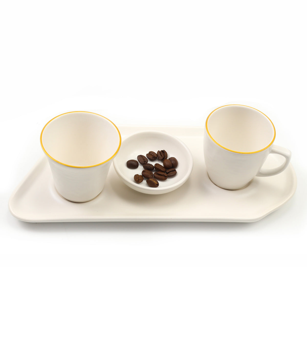 Beyaz Türk Kahvesi Sunum Seti & Selamlıque & 200ml Trendmiya Kolonya & Godiva Napoliten Çikolata