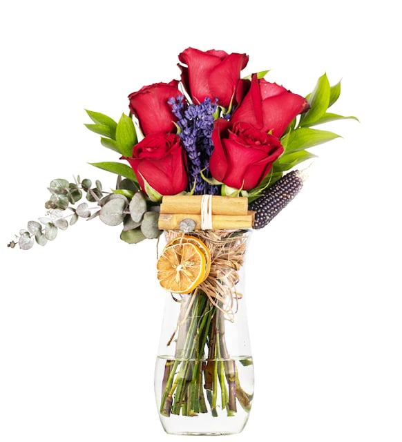 Red Love Vazoda 5 Kırmızı Gül