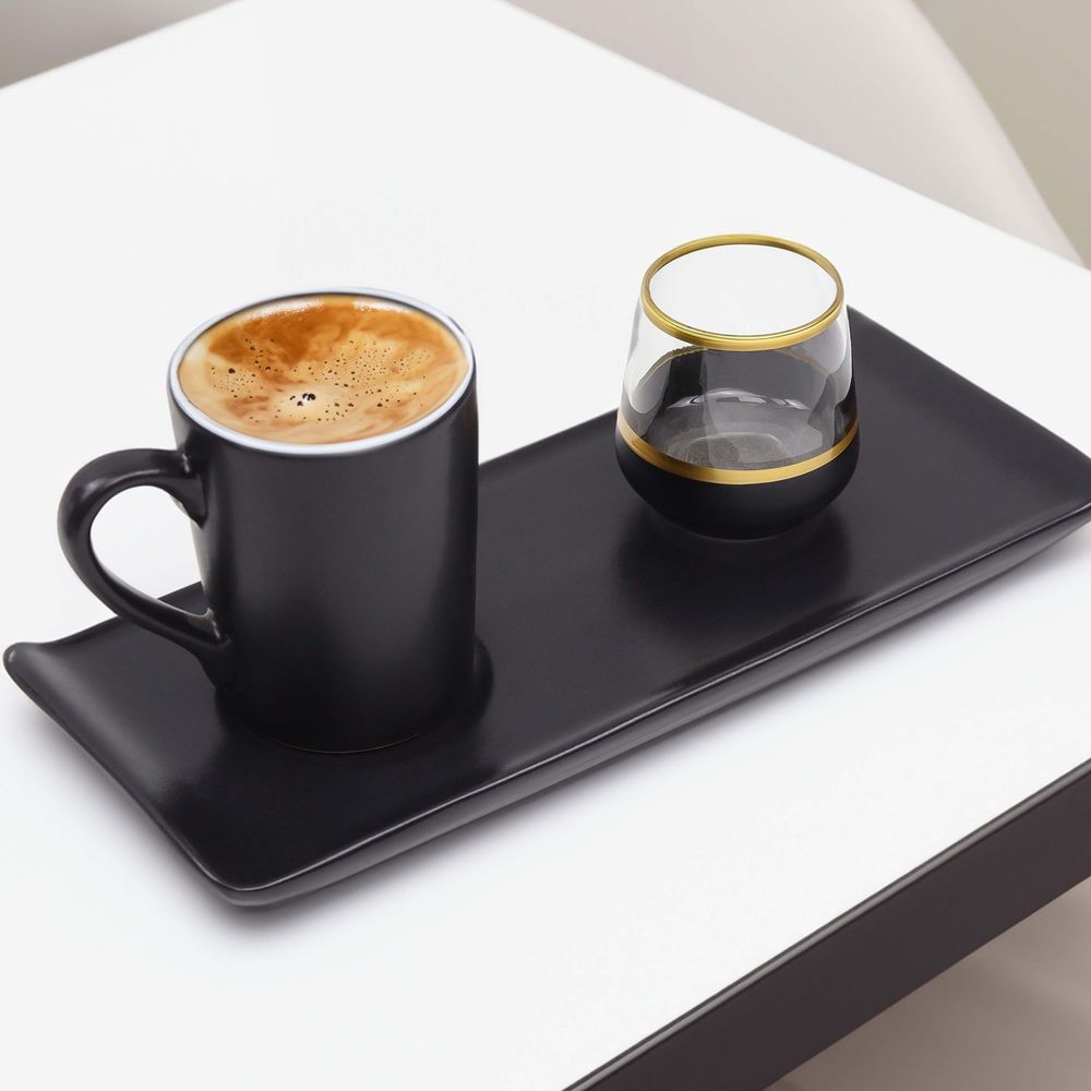 Siyah Türk Kahvesi Fincanı Kahve Yanı Su Bardağı Hediye Seti