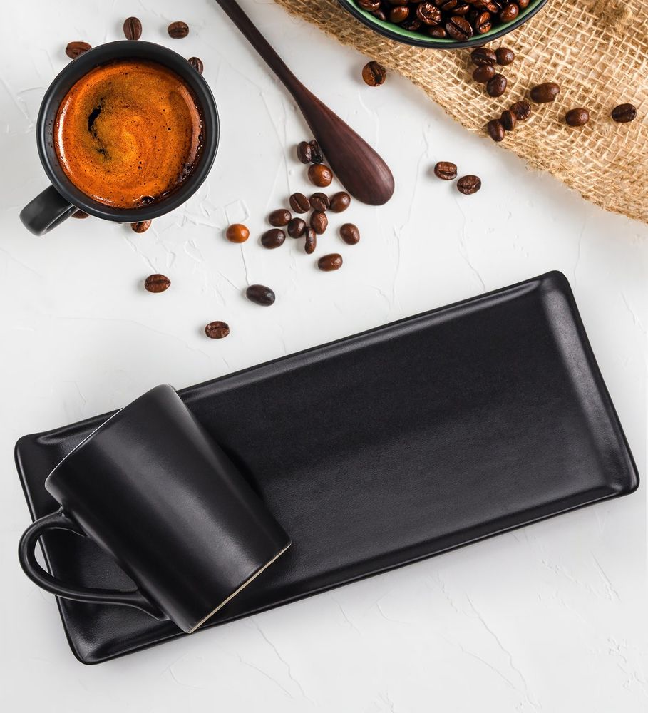 Siyah Türk Kahvesi Fincanı Kahve Yanı Su Bardağı Hediye Seti