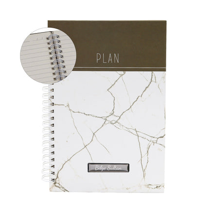Spiralli Mermer Desen Beyaz Defter