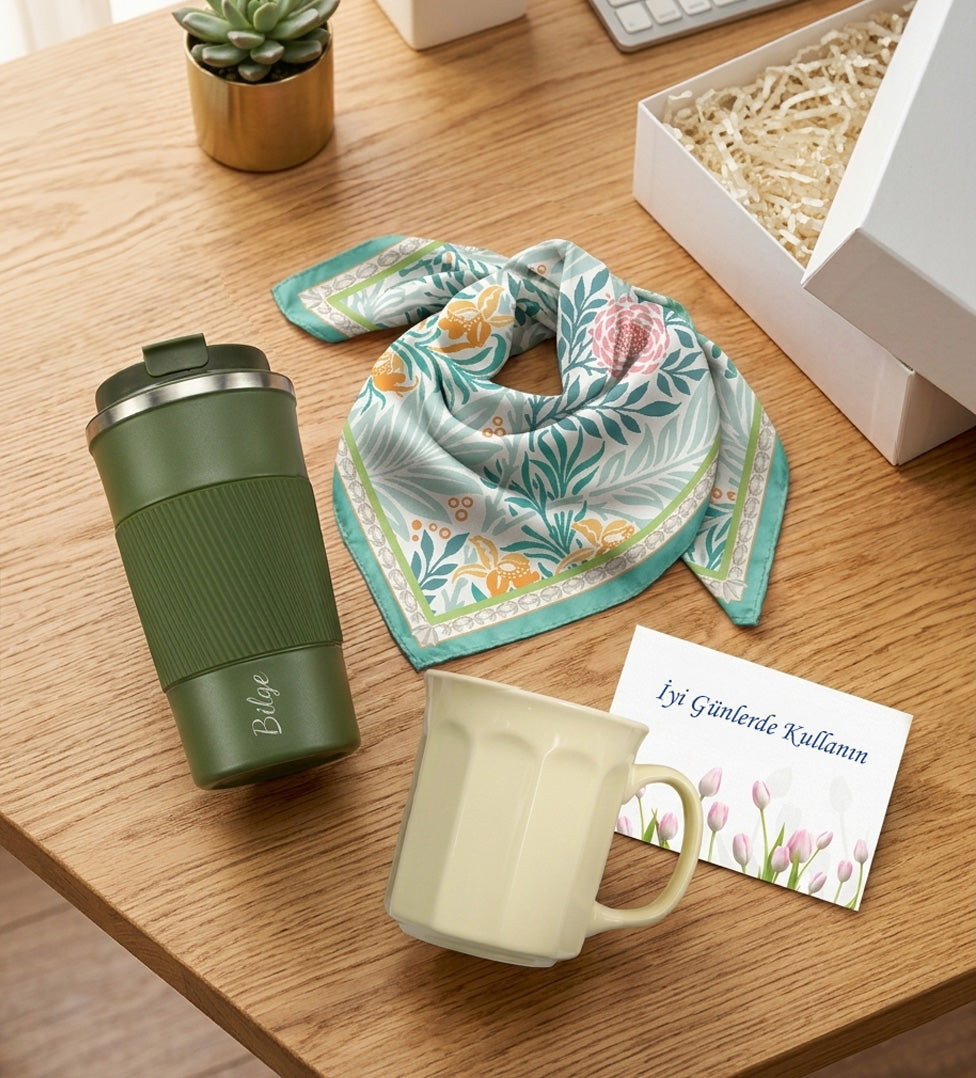 Kişiye Özel Termos Kupa Fular Hediye Seti