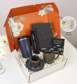 Termos & Roller Kalem & Mıknatıslı Defter & Çizgili Porselen Kupa & Çizgili Porselen Türk Kahvesi Fincanı Hediye Seti