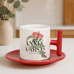 Kırmızı T Kulplu Türk Kahvesi Fincanı