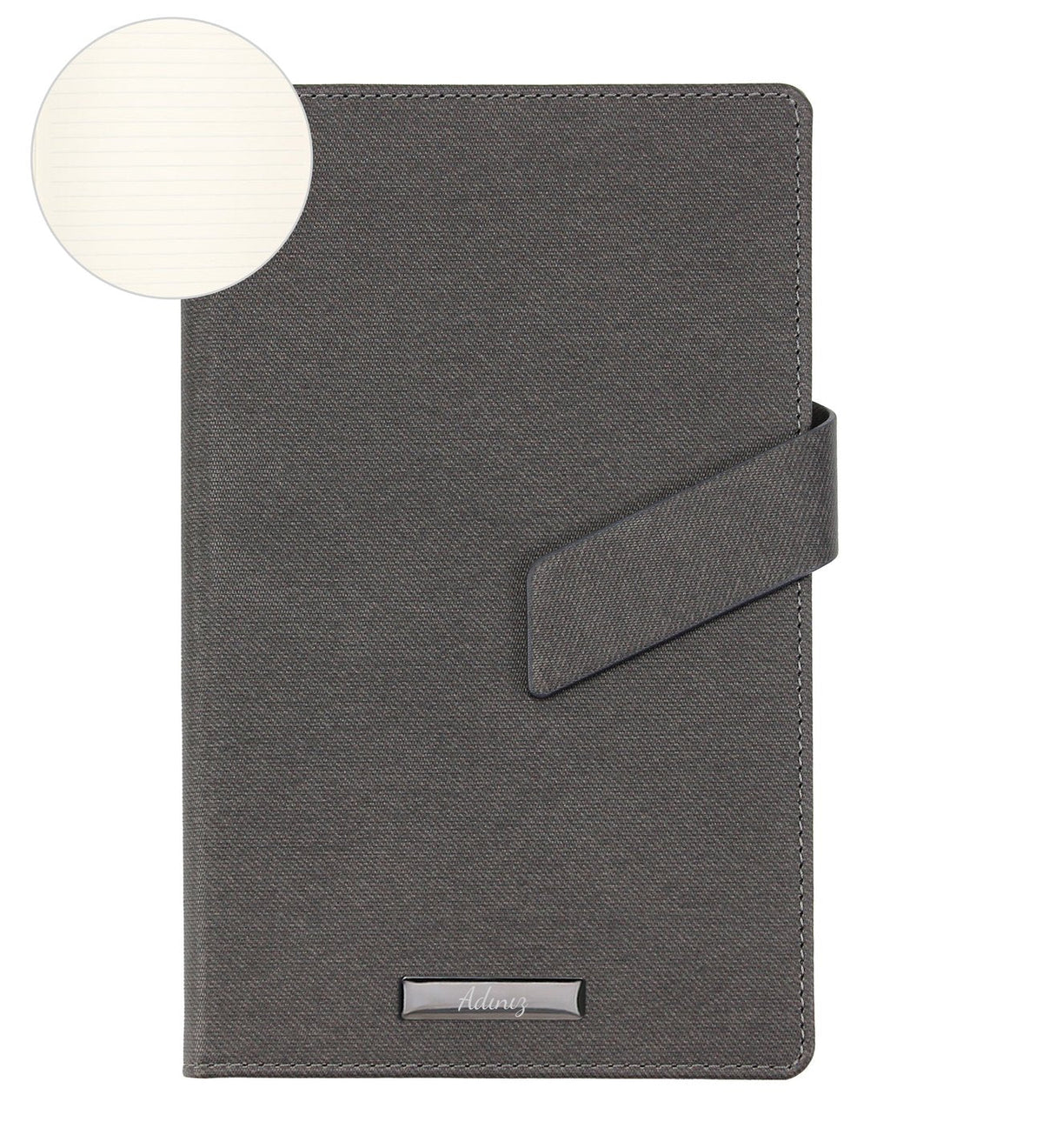 Turuncu Çiçekli Kutusunda Kişiye Özel Metalik Roller Kalem & Gri Mıknatıslı Defter & Lacivert Çizgili Porselen Kupa & Lacivert Çizgili Porselen Türk Kahvesi Fincanı & El Yapımı Buket Çiçek